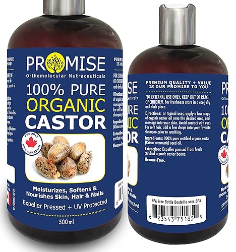 500ml (16.9oz) ORGANIC GOLDEN CASTOR Oil, 100% Pure Certified For Hair, Beard, Moisturizes, Softens, Nourishes Skin, Hair and Nails, Made in Canada, No Chemicals Cruelty Free Hexane free (500ml) … - 500 ml (Pack of 1)