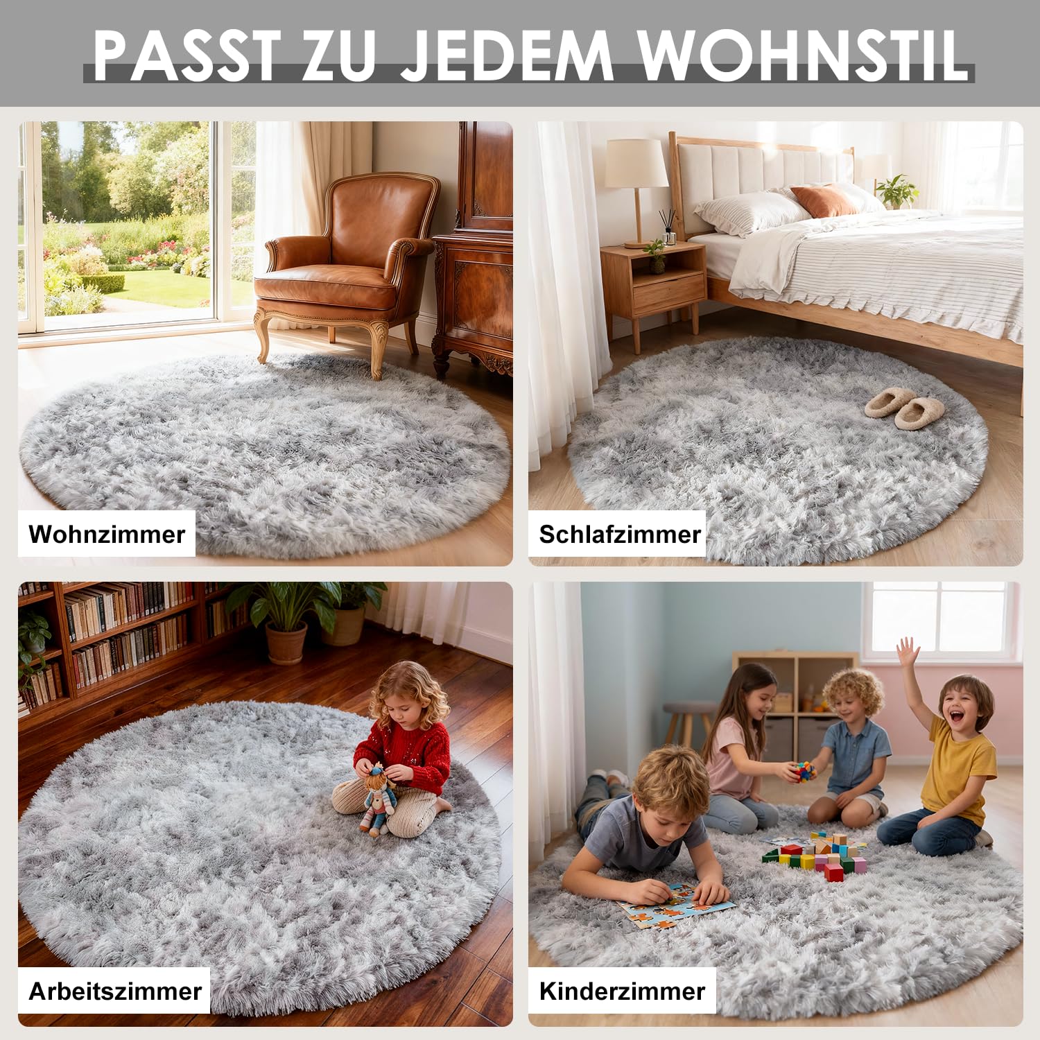 ROHATIM Slaapkamertapijt, rond, pluizig tapijt voor woonkamer, moderne woonkamer, meisjes, zacht en pluizig tapijt voor de slaapkamer, kindermat (blauw-paars, 120 cm, rond