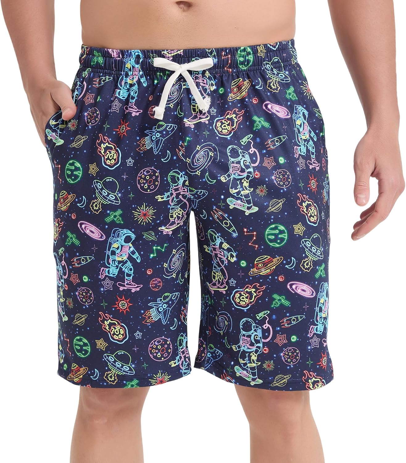 Mens Pajama Shorts with Pockets, Soft Lightweight Sleep Shorts Men, Elastic Waist Drawstring Lounge Pajama Bottoms