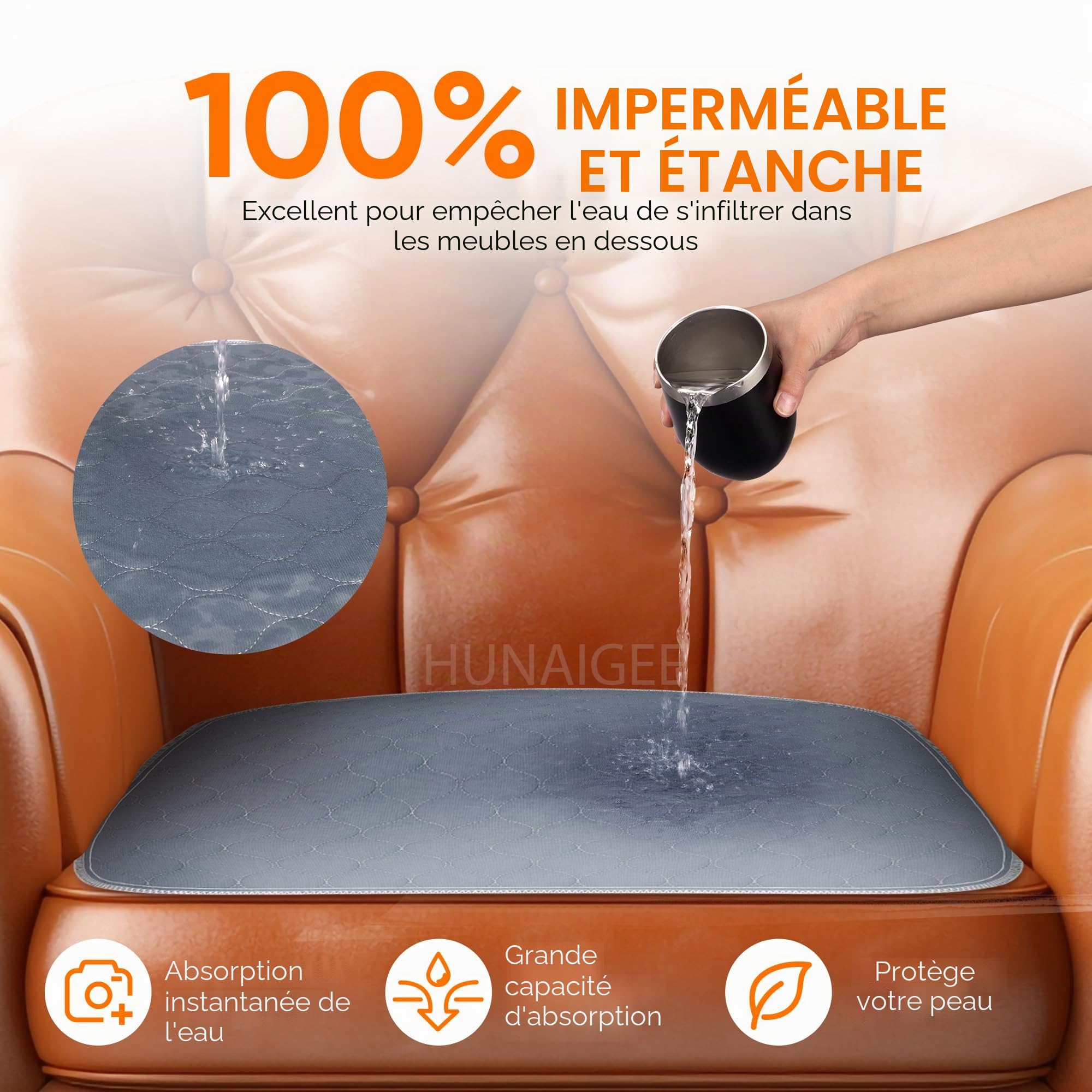 Coussinets Incontinence Coussin d'Incontinence Absorbant Lavable Alèse de Lit Imperméable Matelas à Langer Adulte Coussin de Siège Réutilisable Tapis de Canapé 54 x 56 cm Lot de 4