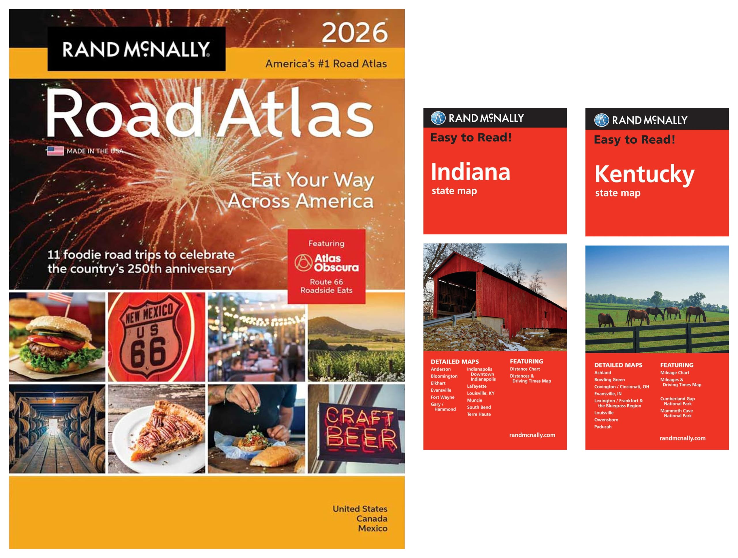 2026 Road Atlas with Easy to Read Indiana & Kentucky State Maps