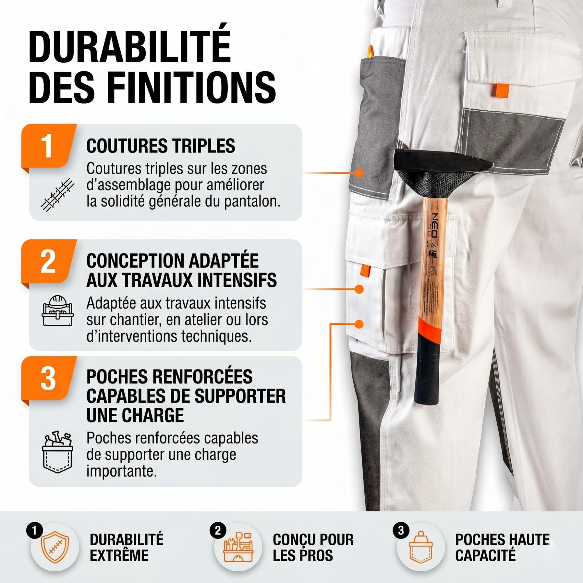 Neo Tools Pantalon de Travail Professionnel (Pantalon, Veste, genouillères) Blanc | Pantalon de sécurité, vêtement Professionnel, Pantalon de Peintre, Taille S à XXL