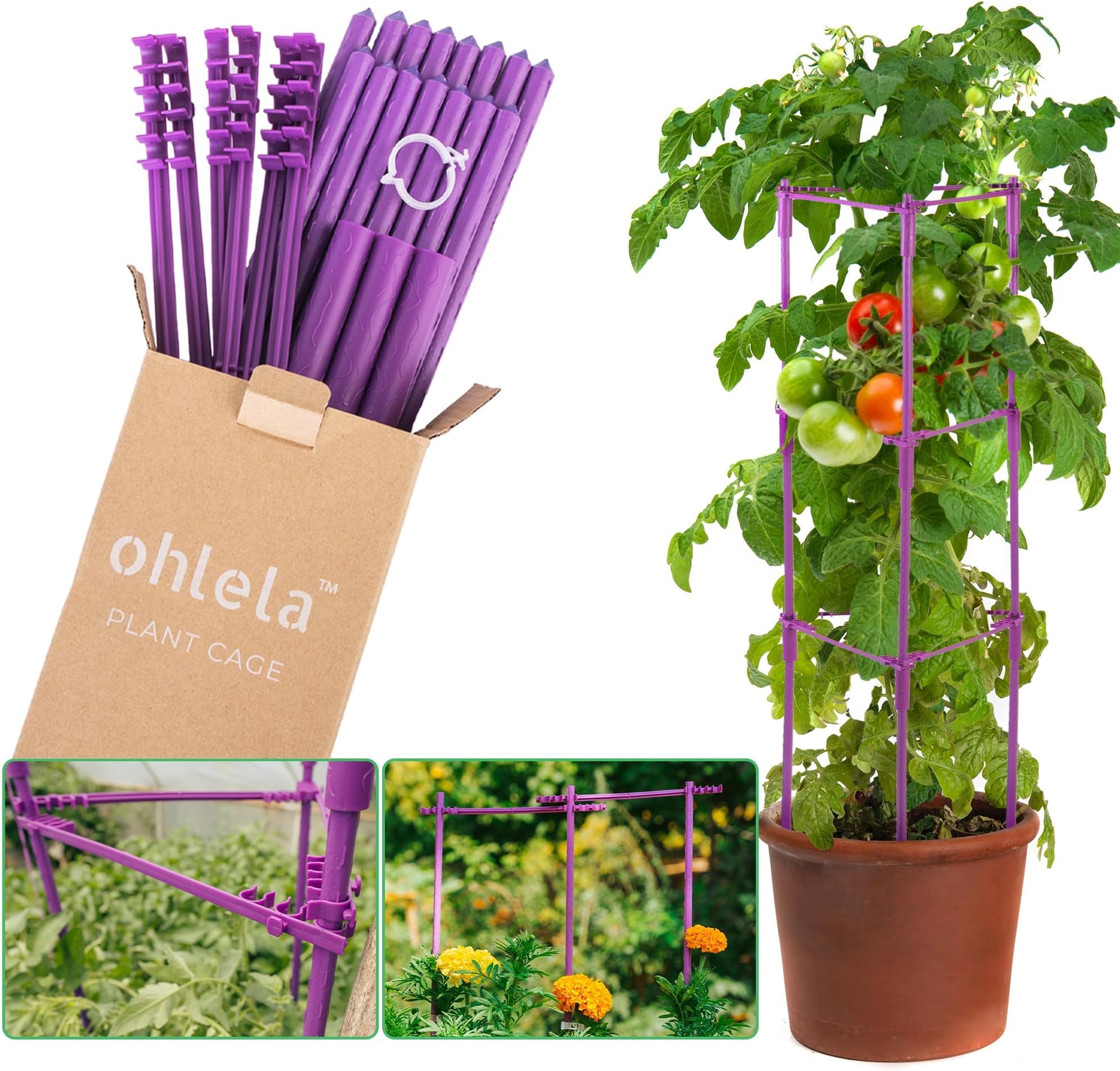 1 Pack 80 Inches Large Tomato Cages for Garden - 6.5ft Heavy Duty Tomato Cages for Tomato Plants Supports Also Fruits & Flowers with Adjustable Stake Arms - Tomato Stakes with 20Pcs Plant Clips