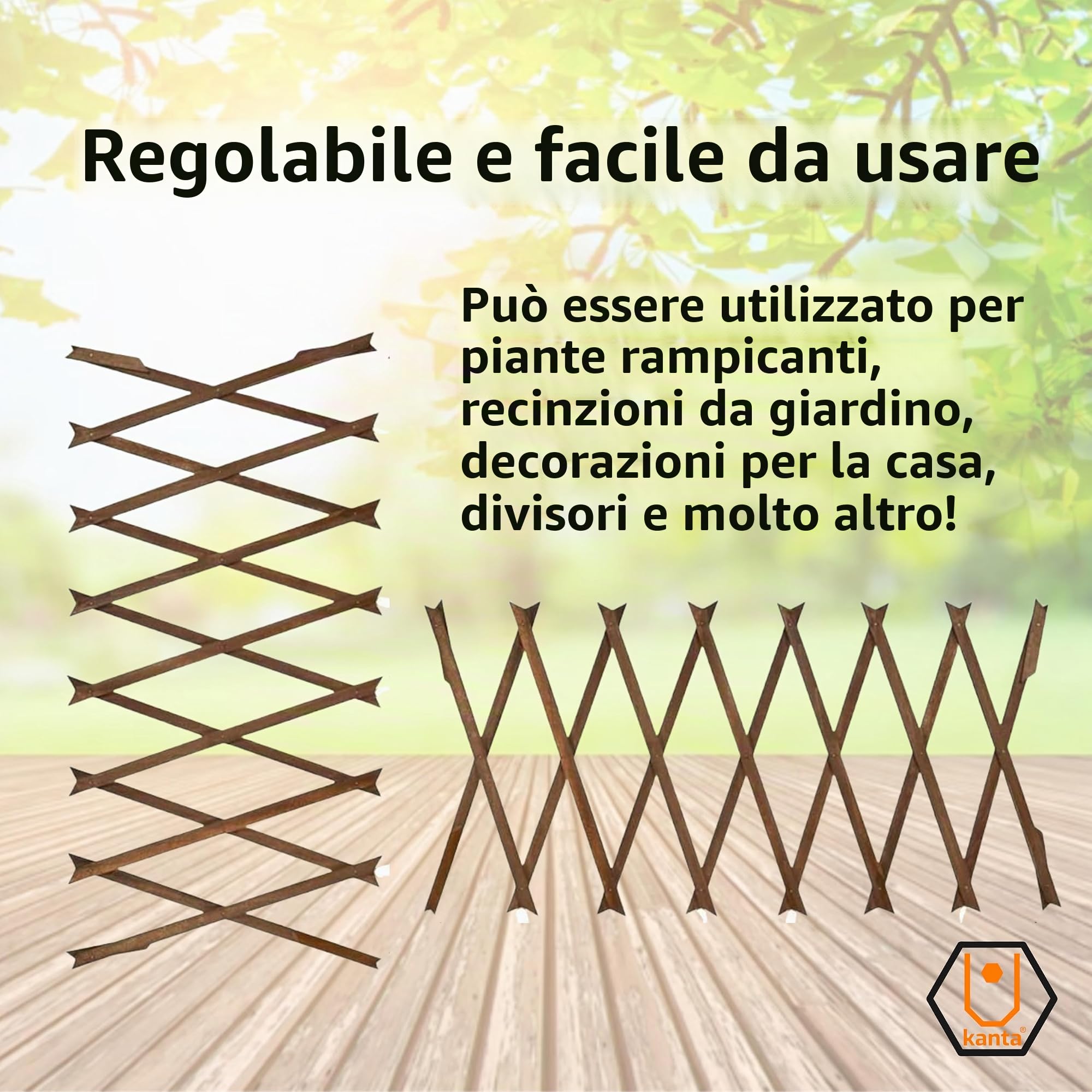 3 graticci espandibili da giardino in legno color marrone scuro, ogni pezzo si espande fino a 150 x 30 cm