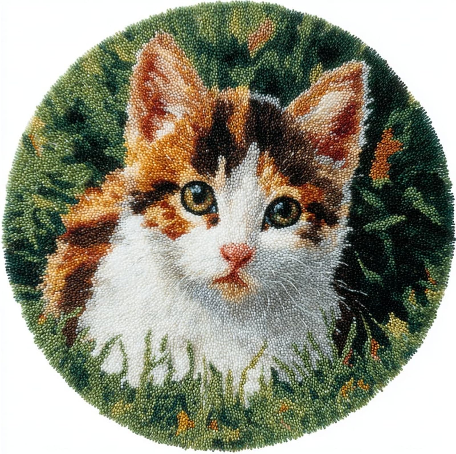 WallustrioaW Latch Hook Rug Kits for Adults Beginners,cat in the Grass,DIY Craft Doormat Carpet Making Kit Tapestry Gift Home Decorations,50x50cm