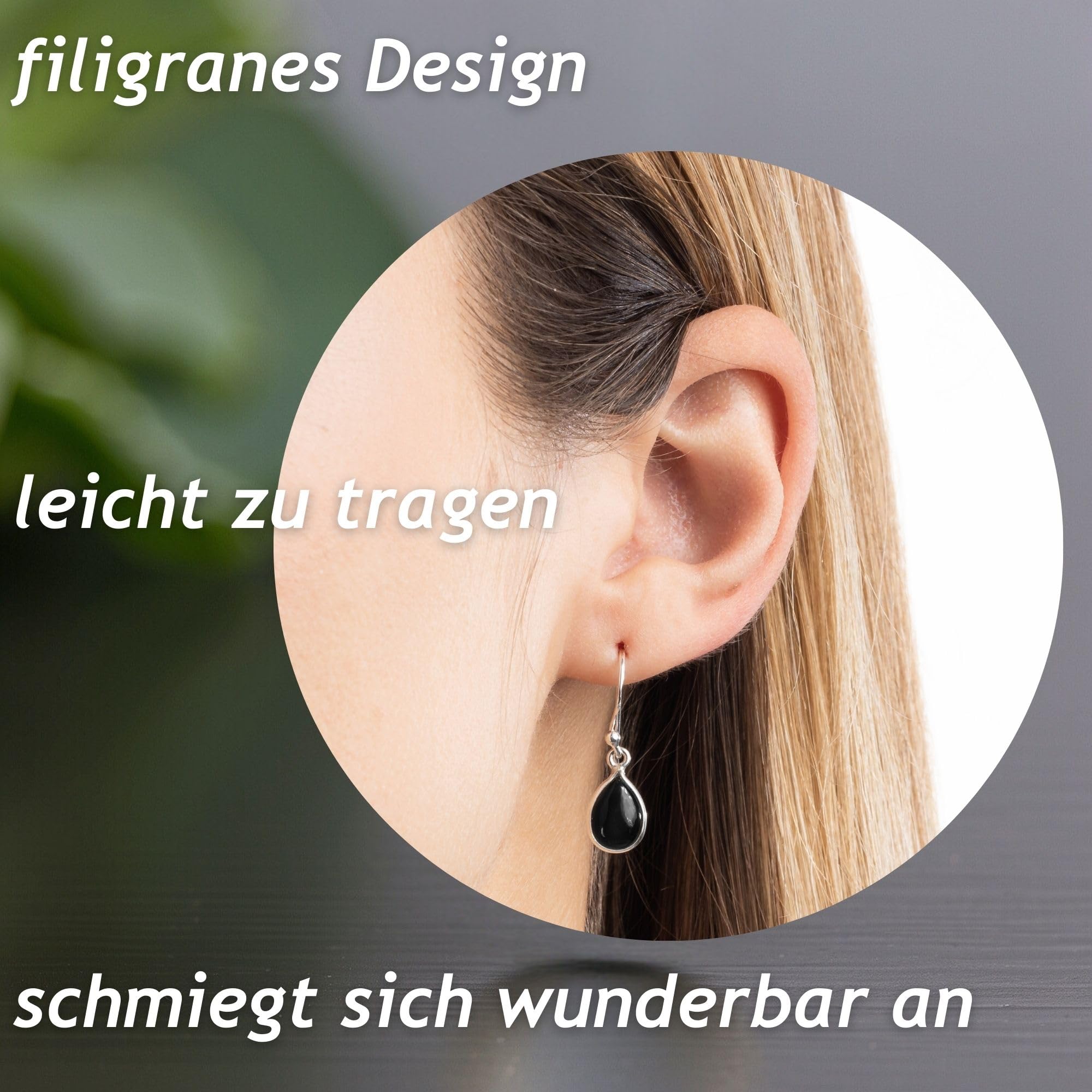 Obsidian Ohrringe Damen aus reinem 925 Sterling Silber - Echter Obsidian Edelstein Schmuck - Ohrringe hängend in Tropfenform