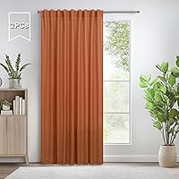 Vista 65 de Cortinas de lino natural semitraslúcidas Pitalk de 36 pulgadas de ancho para sala de estar, juego de 2 paneles con pestaña trasera, cortinas
