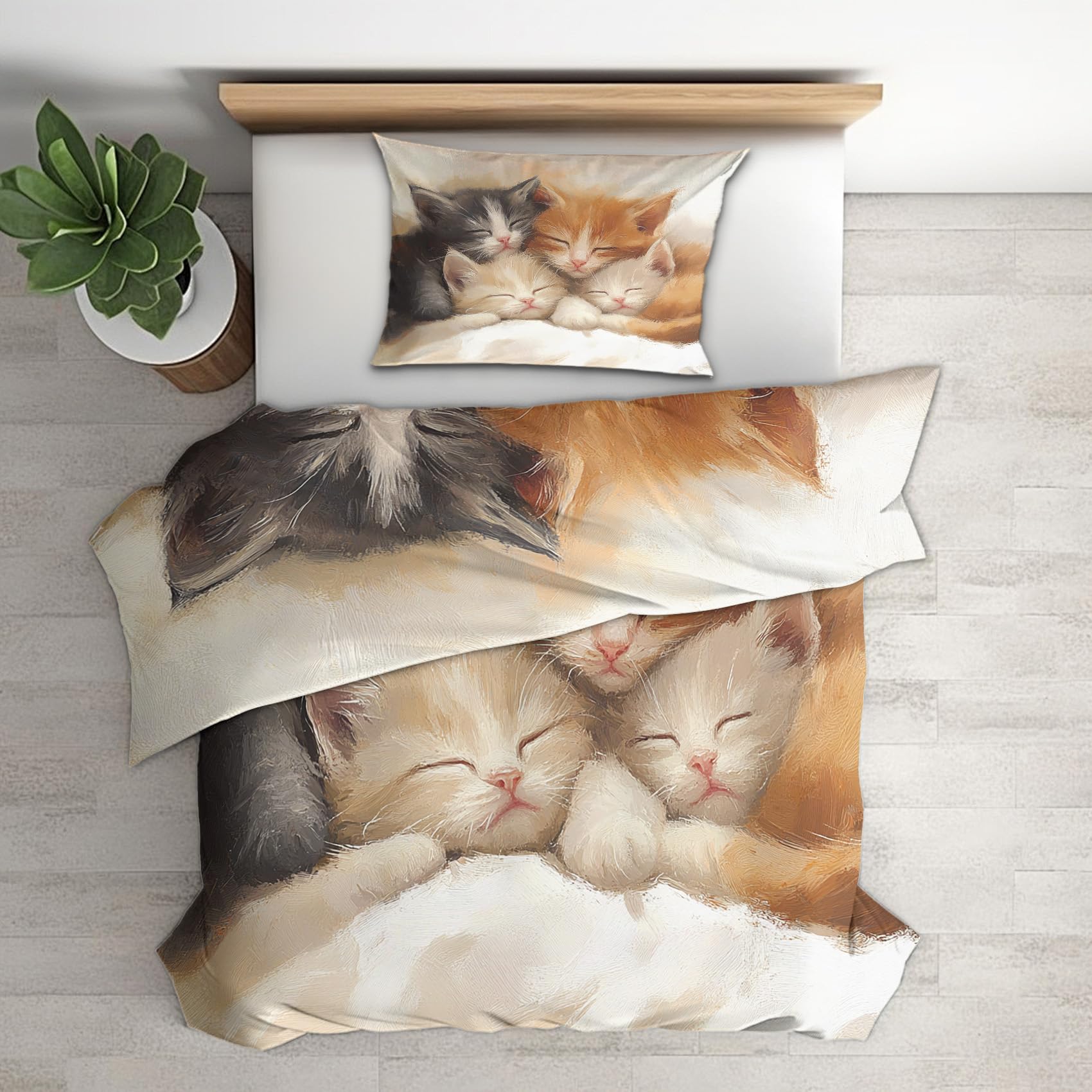 Housse de couette chat 200x200 parure de lit chaton mignon pleine de tendresse