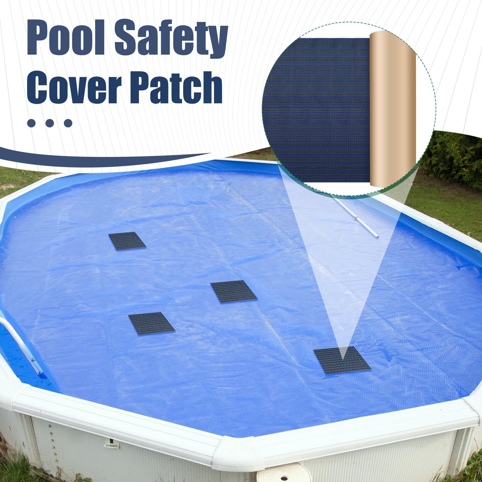 Pushglossy Kit de 2 rollos de parches de cubierta de seguridad para piscina, kit de reparación de parches de piscina de 39 x 8 pulgadas, parche de malla autoadhesiva para cubierta de piscina de