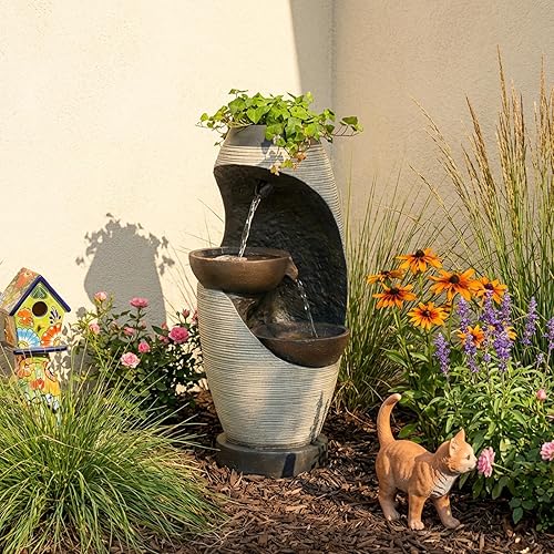 Miniatura 2 de Fuente de agua de 2 niveles con luces LED, 27.95 pulgadas de alto, fuente de cascada de jardín independiente para exteriores e interiores