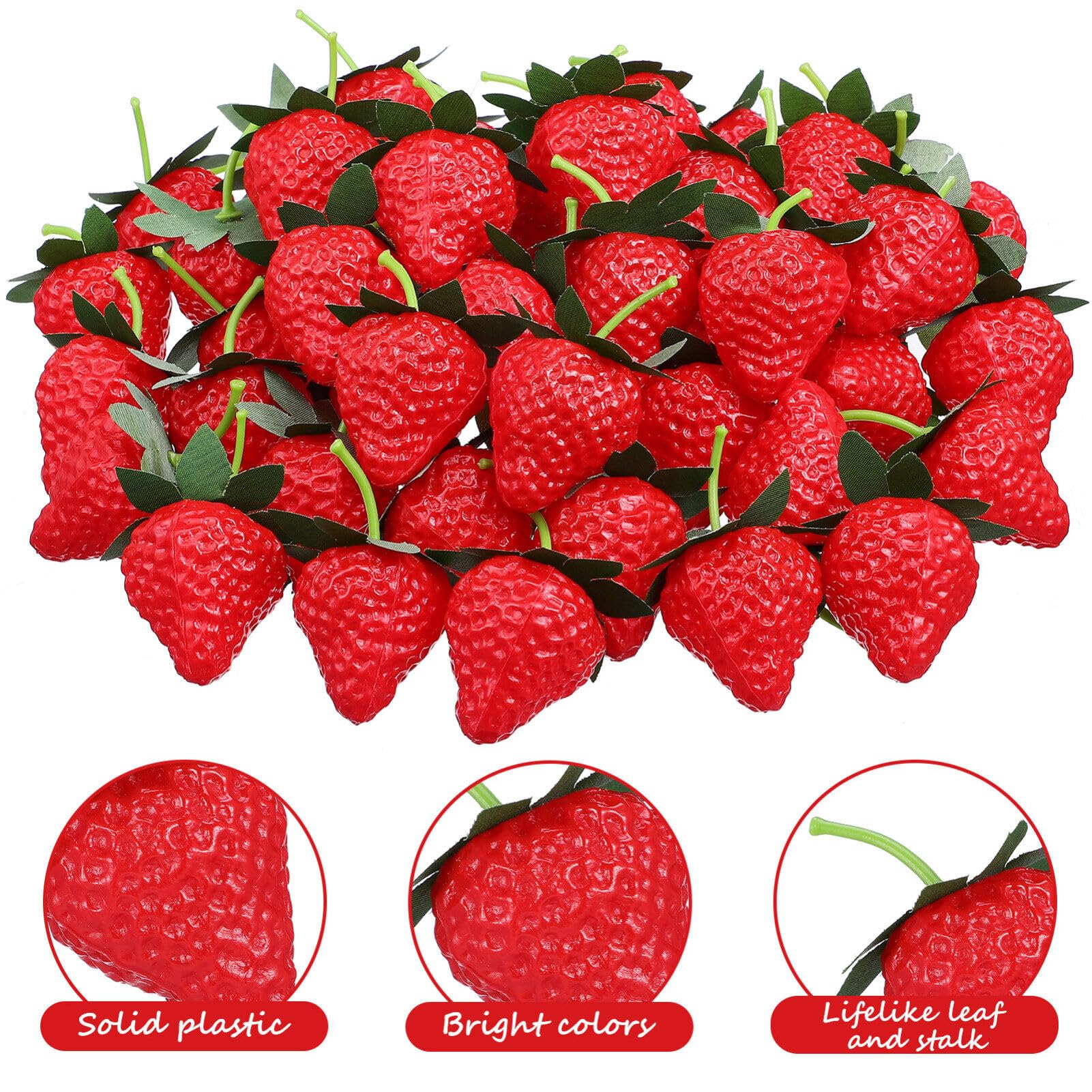 ABOOFAN 50Pcs Fake Strawberries Artificial Fruits Lifelike Plastic Strawberry for Home Kitchen Party Decor Photography Prop