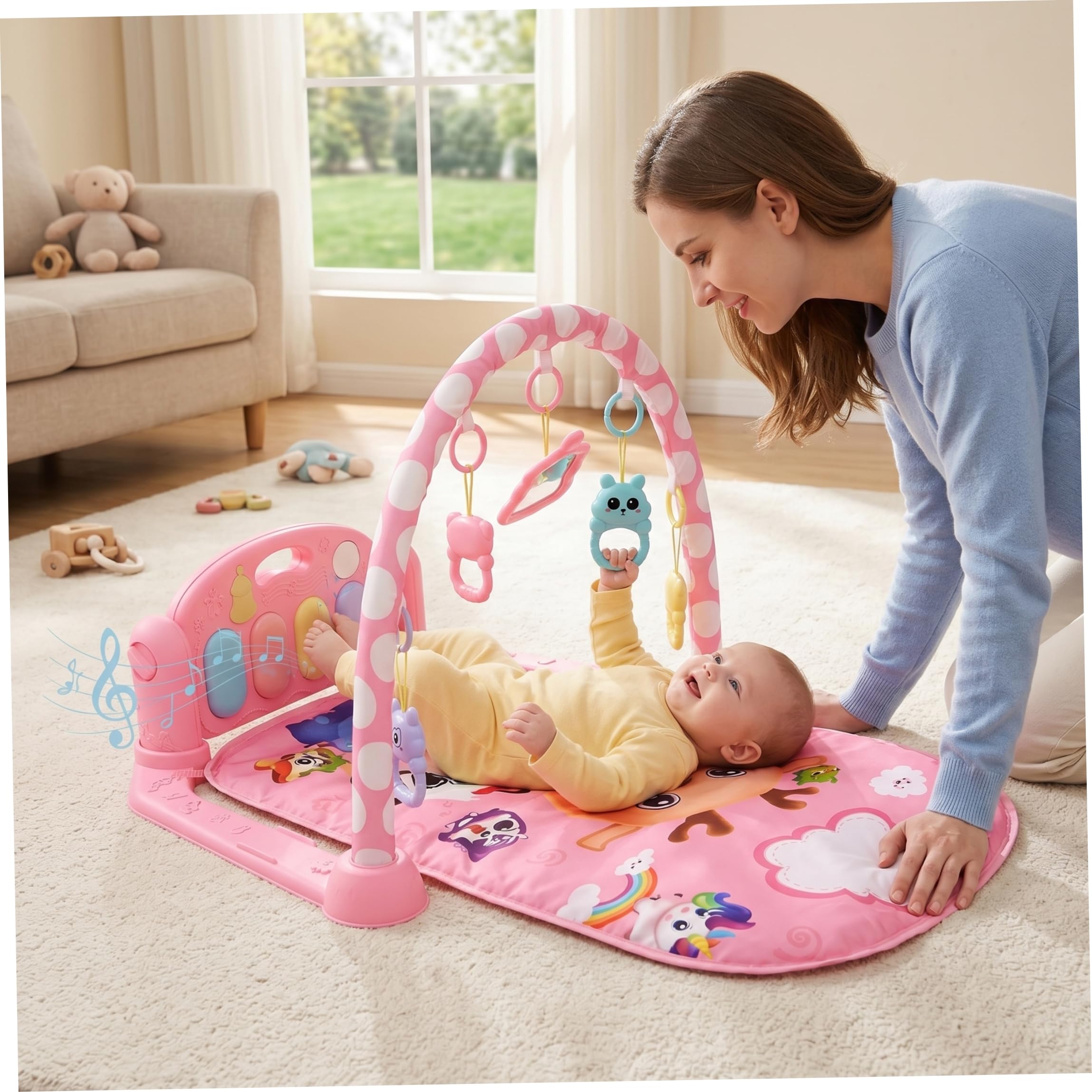 Baby-Gymnastik-Spielmatte, Kick-and-Play-Klavier-Gym mit Musik und Lichtern, faltbare Kleinkind-Aktivitätsmatte für Zuhause und Reisen, Style2