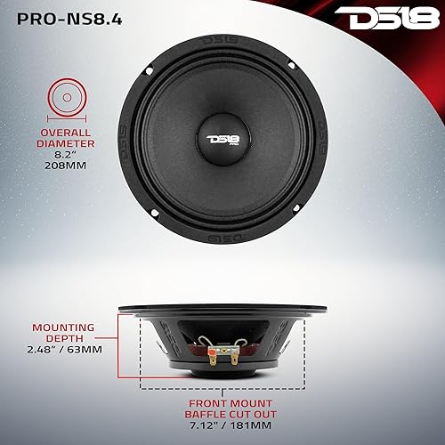Miniatura 5 de DS18 PRO-NS6.4 - Altavoz poco profundo de 6.5 pulgadas de audio para automóvil, rango medio, 300 W máximo, 150 W RMS, 4 ohmios, imán de neodimio