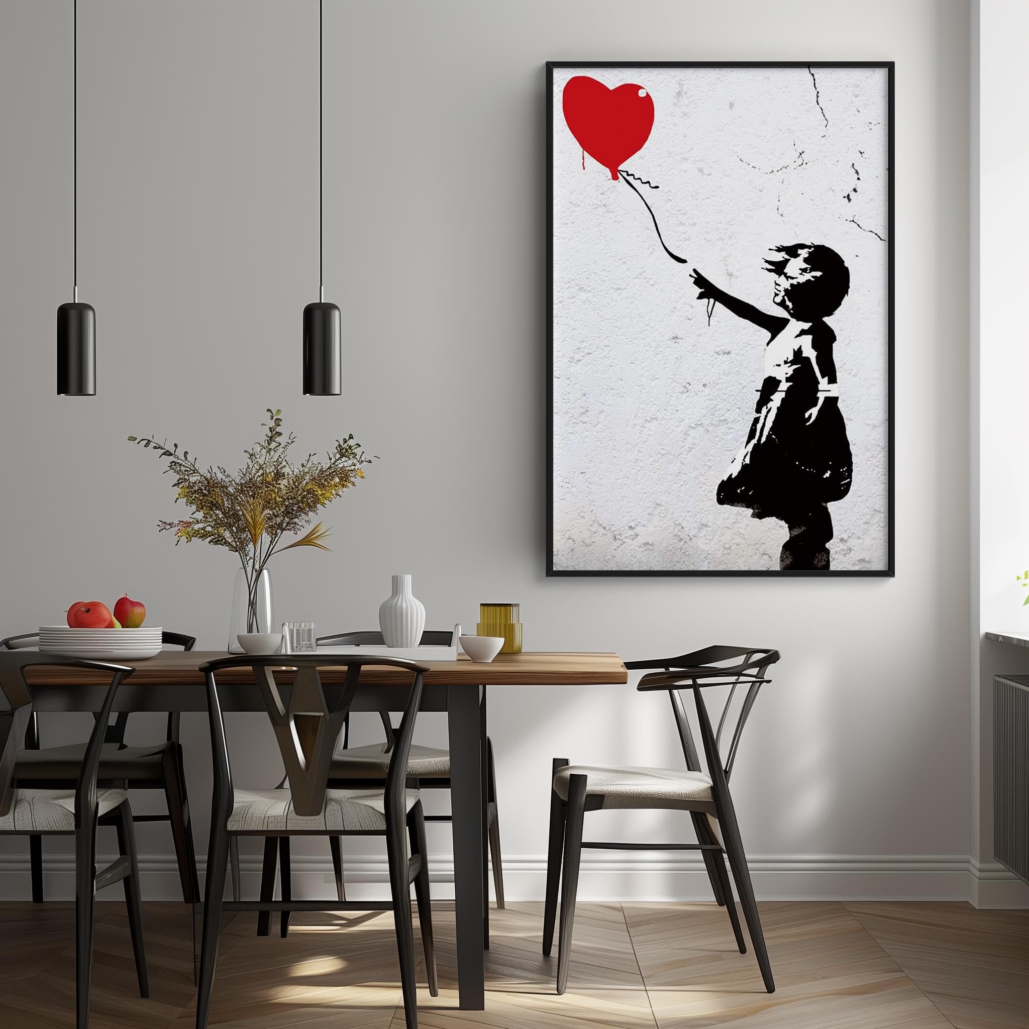 18meng Art Bilder Leinwand Banksy Ballon Mädchen 140x80 cm Wandbild Graffiti Streetart Leinwandbild Groß XXL Kunstdruck Poster für Wohnzimmer Schlafzimmer Büro Wanddeko Leinwand Pictures Mit Rahmen