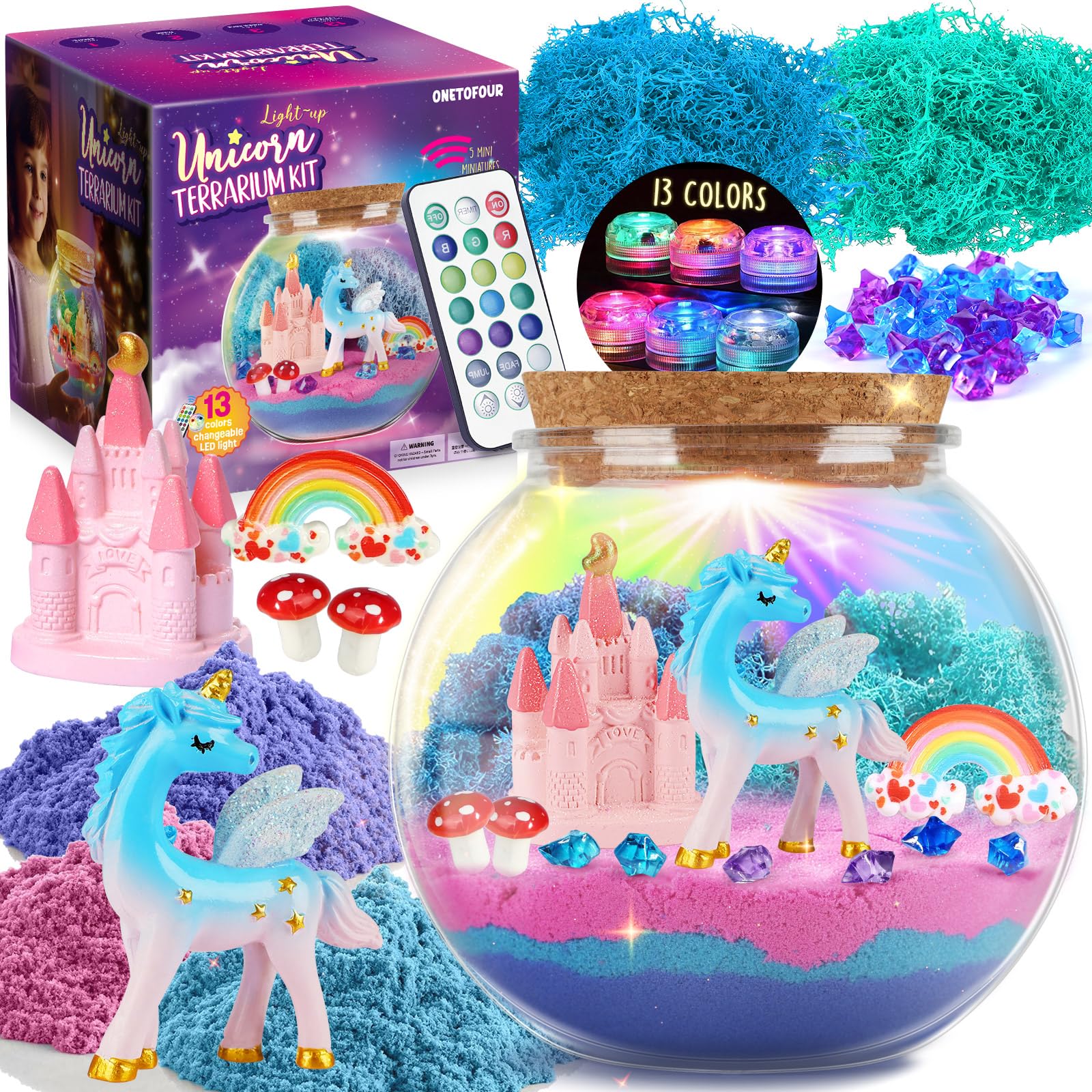 Unicorn Terrarium Kit for Kids, DIY Unciorn Toys for Girls, Birthday Unicorn Gifts for Girls Ages 4 5 6 7 8-12 Year Old, Kid Arts and Crafts Kit