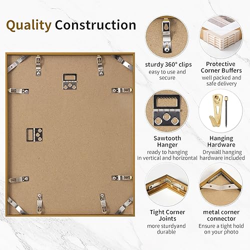 Miniatura 351 de Fun Memories Portarretratos de metal de 16 x 20 pulgadas con paspartú de 11 x 14 pulgadas, acabado de aluminio cepillado, parte delantera de vidrio