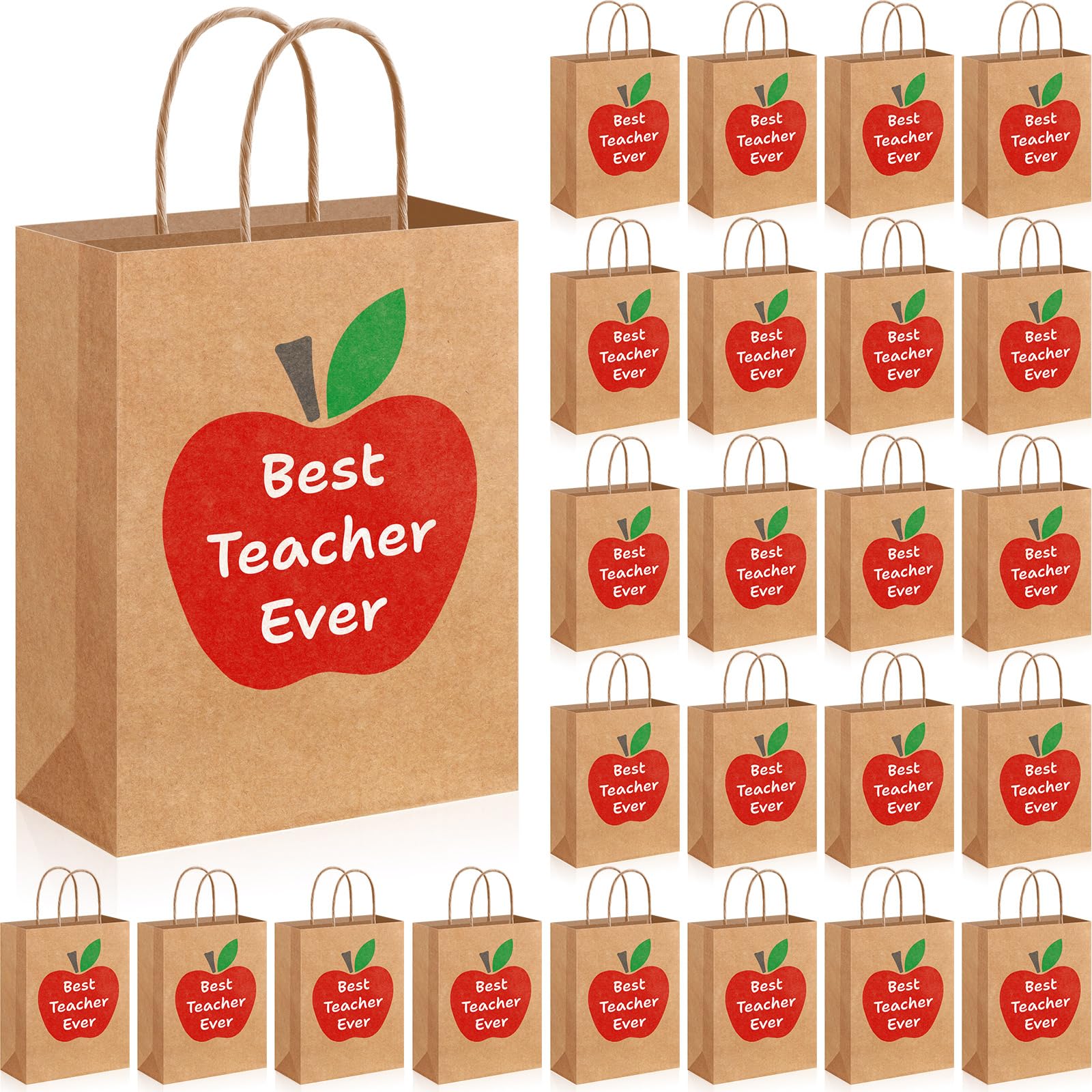 Kolldenn 24 Pcs Teacher Appreciation Gift Bags Bulk Best Teacher Ever Craft Gift Bags with Handle for Thank You Party Graduation Party Decoration