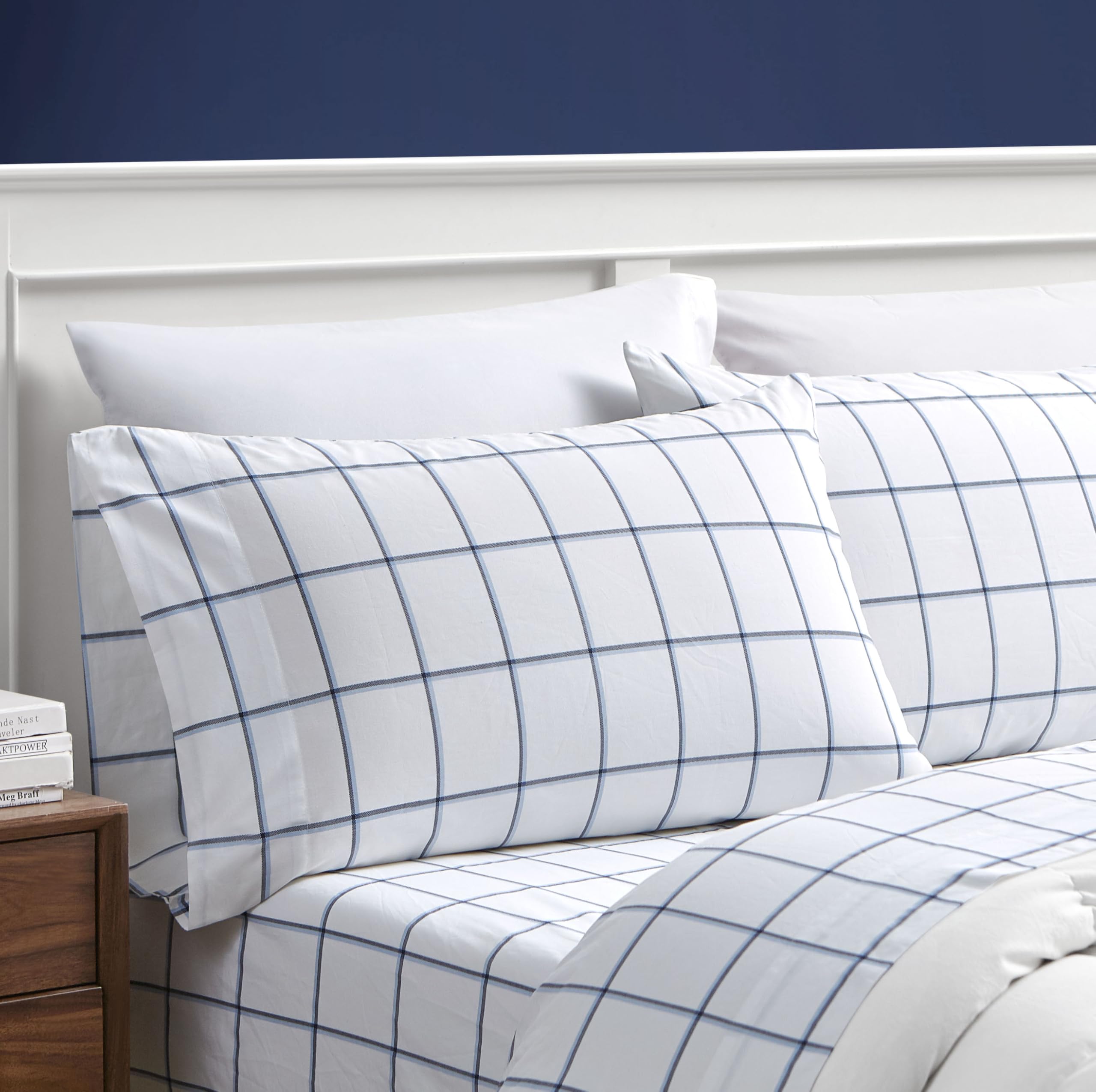 Nautica Set di biancheria da letto in percalle di cotone, fresco e fresco, leggero e traspirante, 100% blu/bianco, queen size