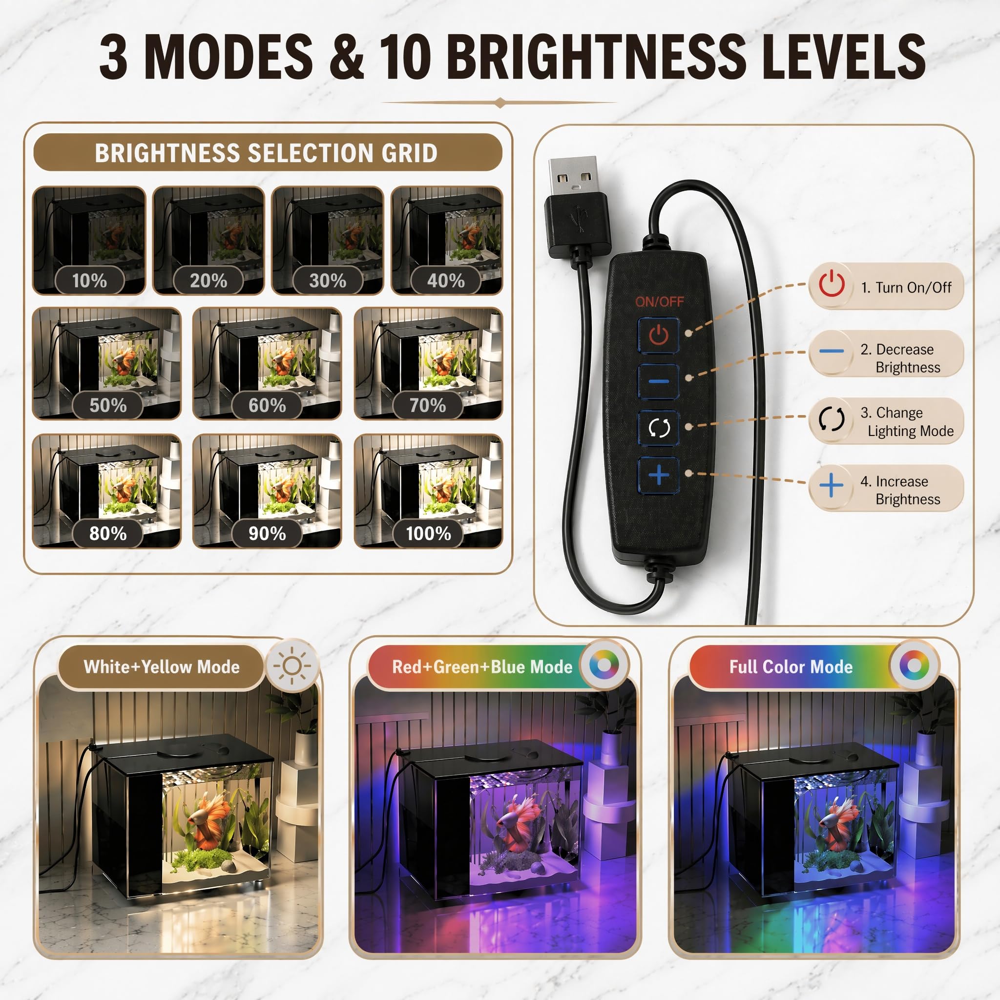3,7L Acuarios pez Betta, Pequeña Acuario de Acrílico con Luz LED y Bomba de Filtro de Agua, Ideal para bettas y Peces Dorados, Bonita decoración del hogar
