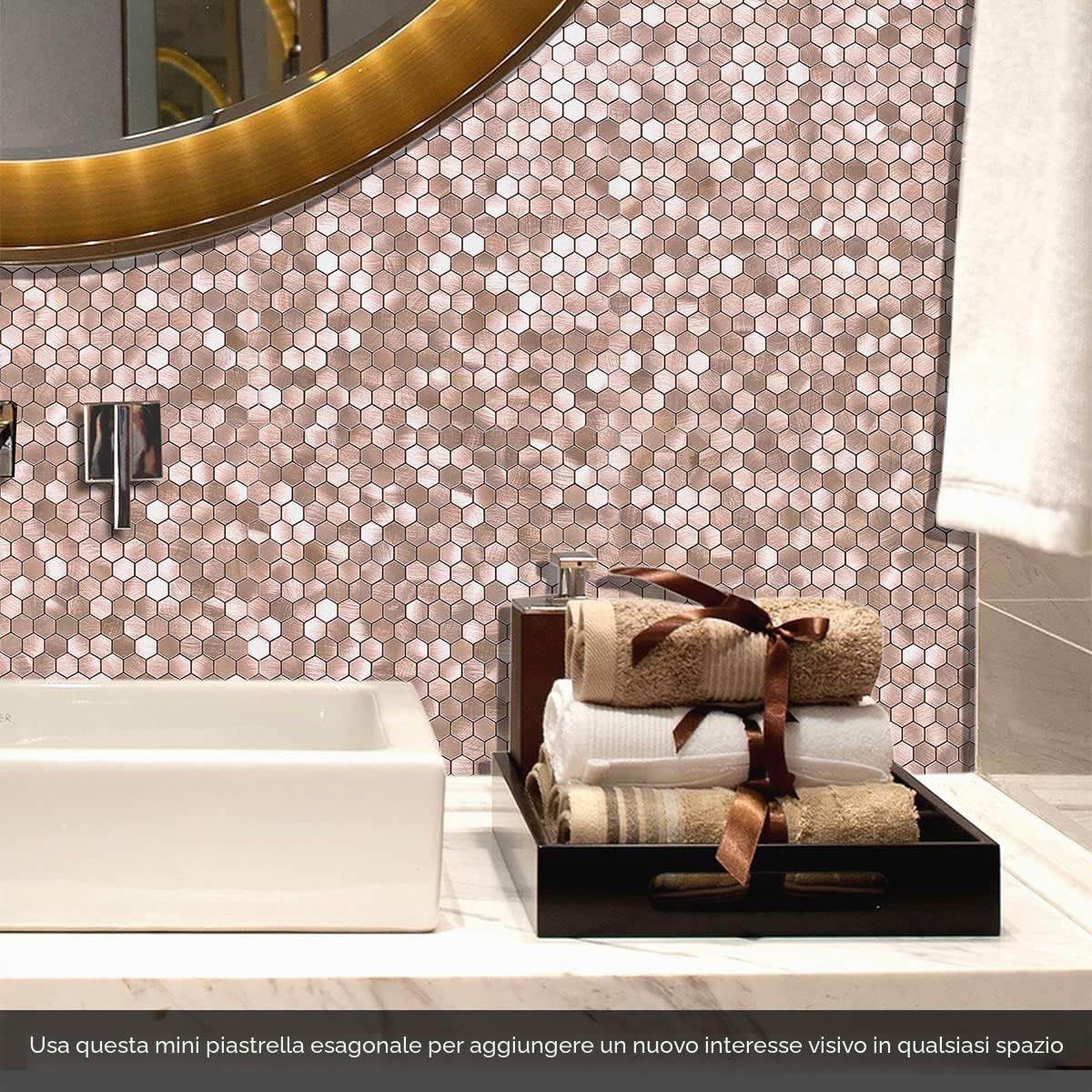 BeNice Piastrelle Esagonali Adesive Mosaico Metalliche Rosa 10pezzi