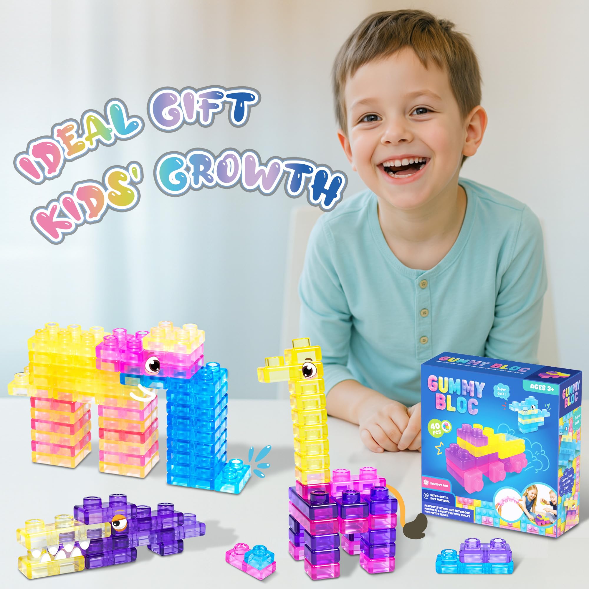 40 PCS Sensory Soft Building Blocks for Toddlers Montessori Squishy Stacking Toy Set for Kids Squeezable & Stretchable Early Learning Construction Playset - Image 2