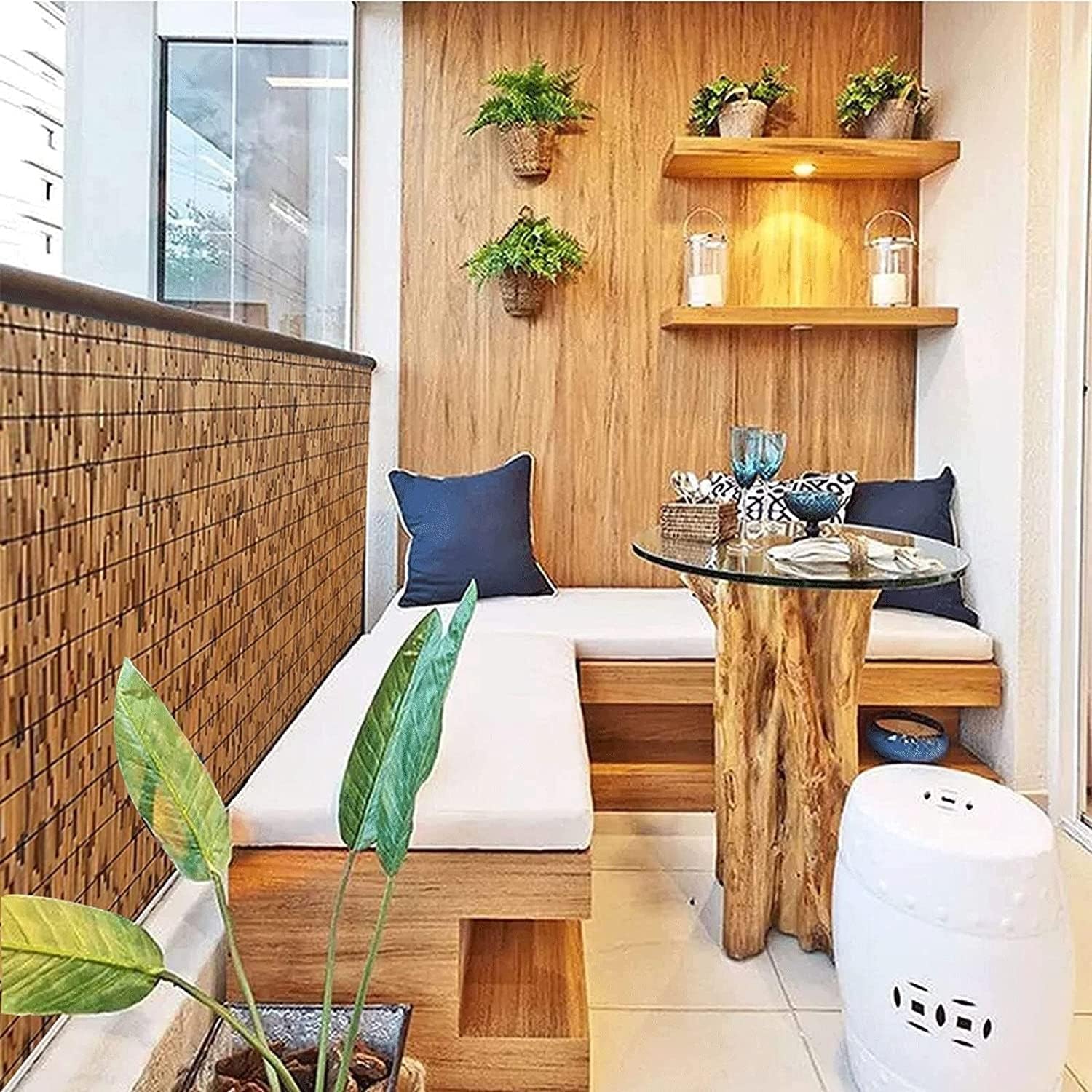 Naturalny bambusowy parawan prywatności, ręcznie tkany, wodoodporny parasol przeciwsłoneczny, na balkon, taras, do ogrodu, na taras, 0,9 m x 8 m, rozwiązanie zapewniające prywatność na zewnątrz
