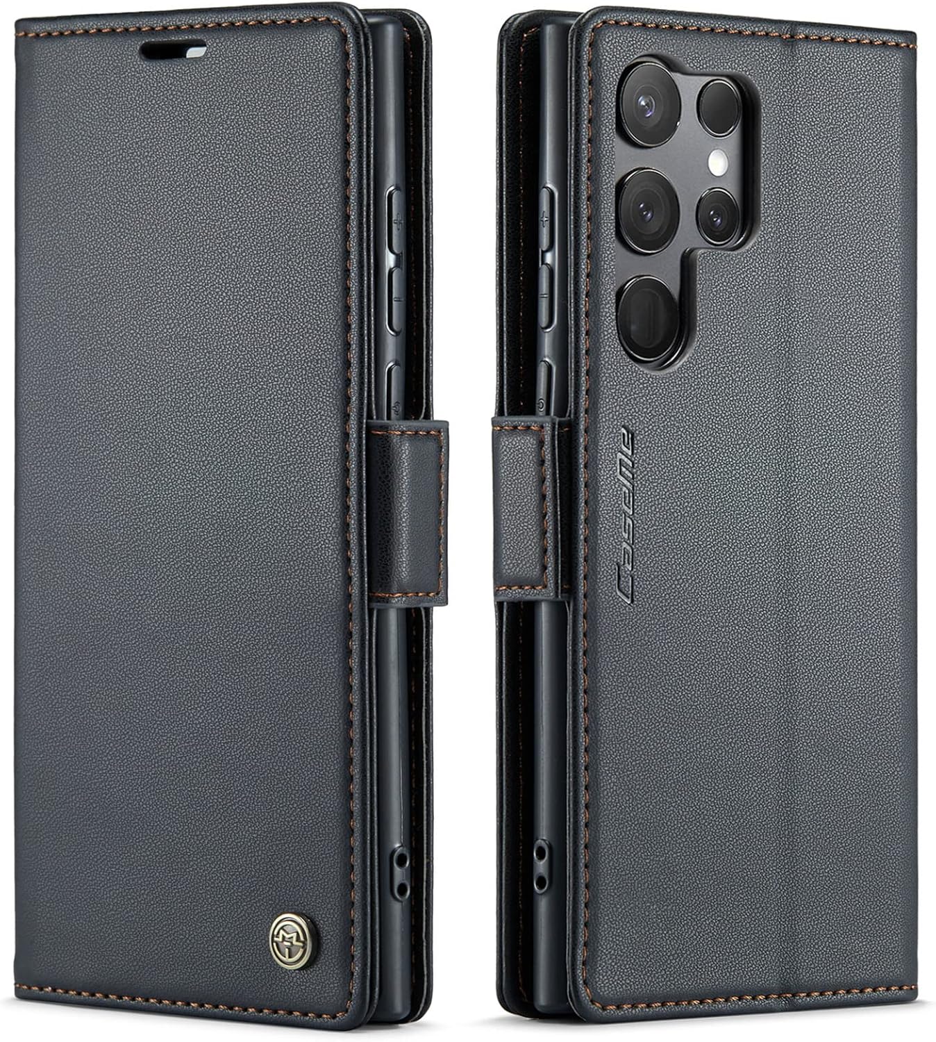 QLTYPRI Wallet Case for Samsung Galaxy S24 Ultra, Premium PU Leather Magnetic Flip Folio Case with RFID Blocking Credit Card Slots Kickstand Shockproof Protective Phone Cover - Black