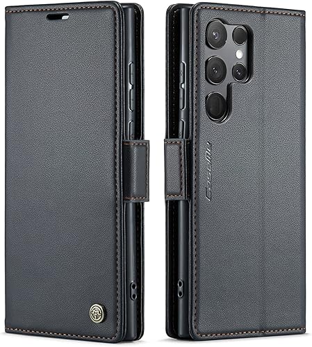 QLTYPRI Funda tipo cartera para Samsung Galaxy S23 Ultra, funda magnética de piel sintética de alta calidad con bloqueo RFID, ranuras para tarjetas