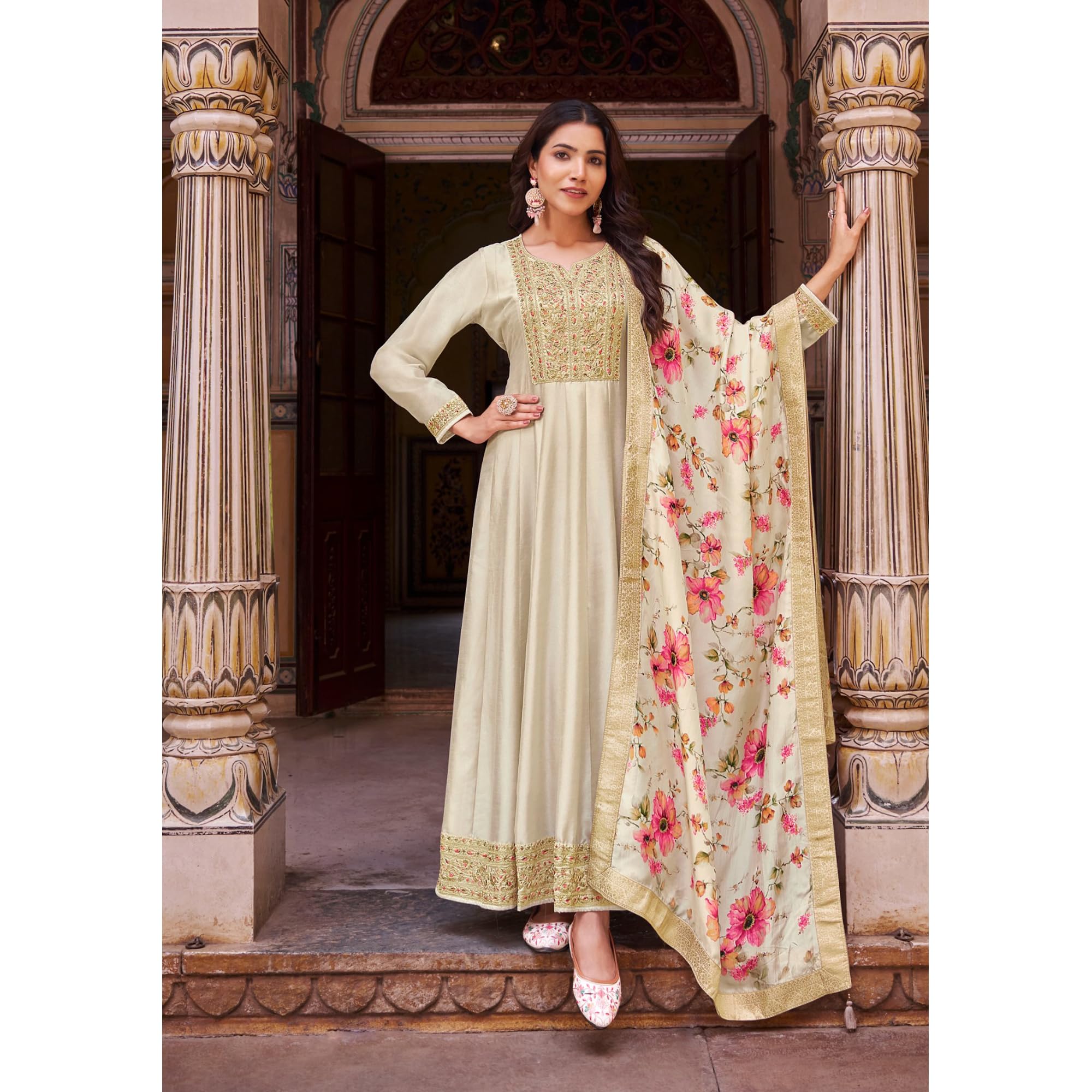 Elegante Designer Cucito Salwar Kameez Vestito Indiano Pakistano Indossare Abiti Abito Anarkali, bianco sporco, 34