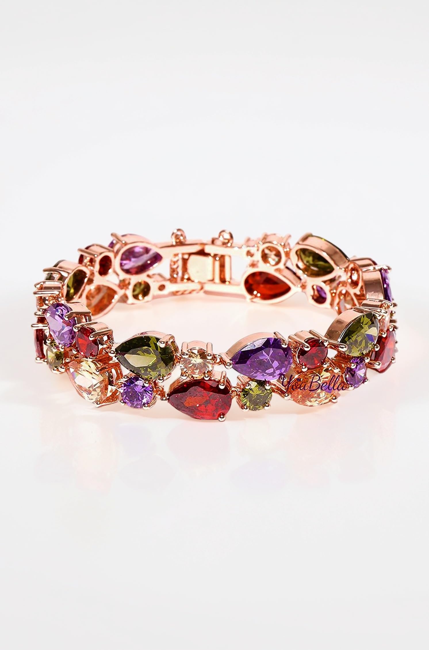 Jewellery Set Multi-Color AAA Swiss Zircon Rose Gold Crystal Necklace Pendant Ring Bracelet Bangle and Earrings Jewellery Combo for Girls and Women (Bracelet)