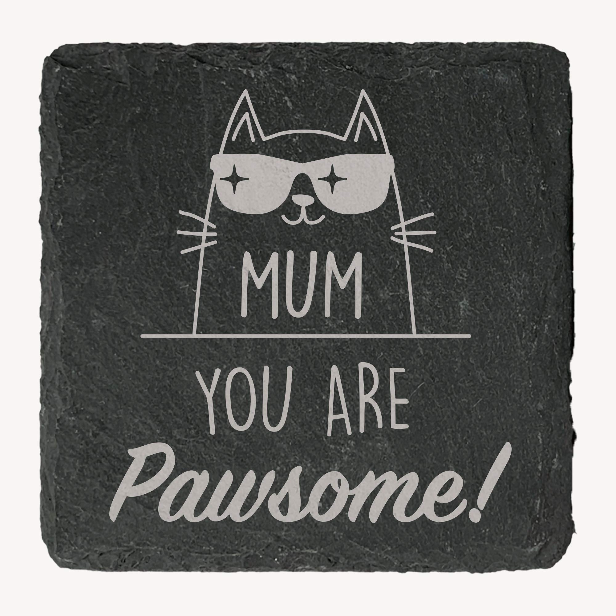 eBuyGB Laser Engraved, Slate Square Coaster, Pawsome Mum, Birthday, Mother's Day Gift, Cat Lovers Present