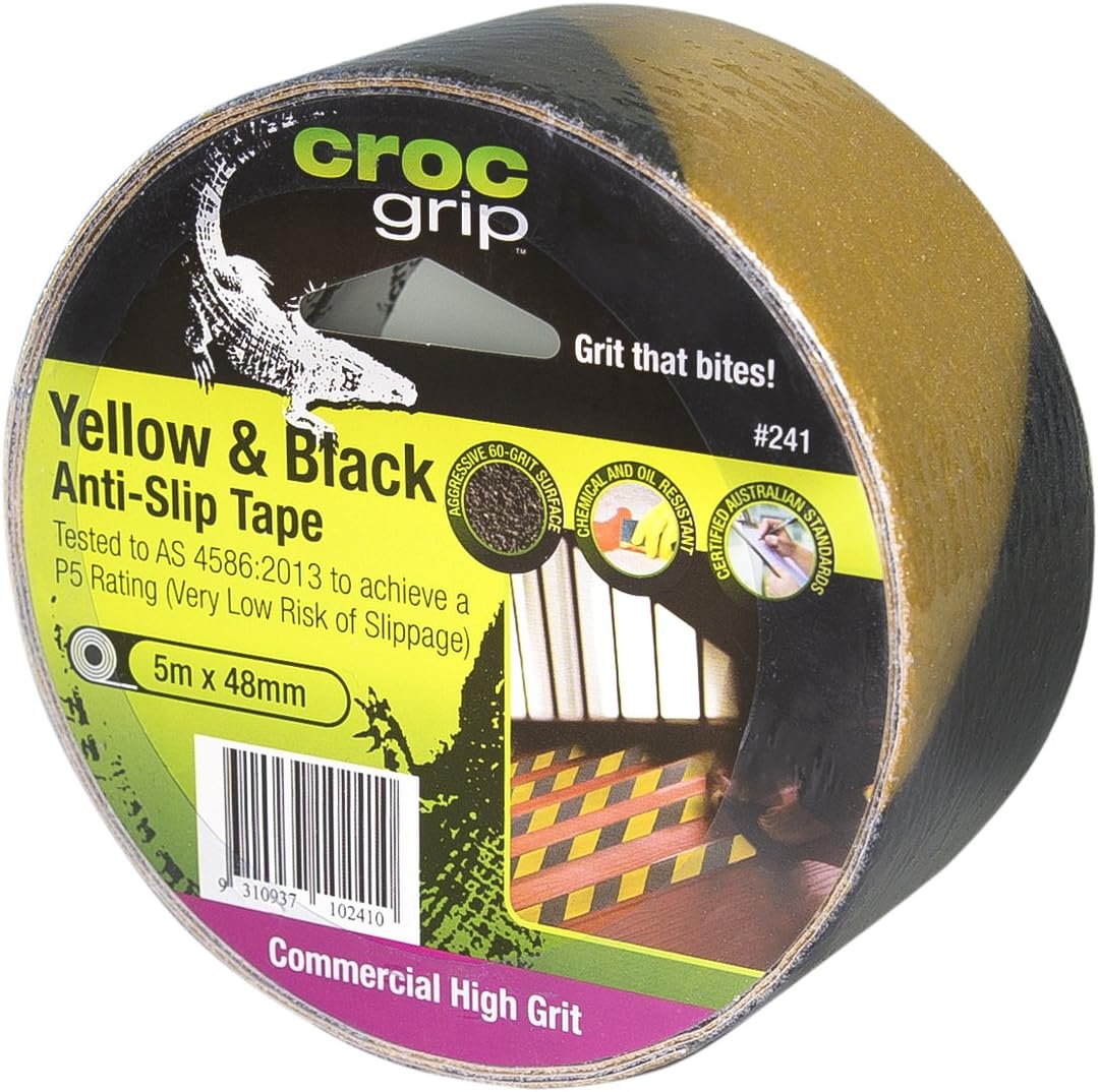 CROC grip Commercial High Grit Yellow & Black Anti-Slip Tape - 48mm x 5m, Yellow/Black, 48 mm x 5 Medium