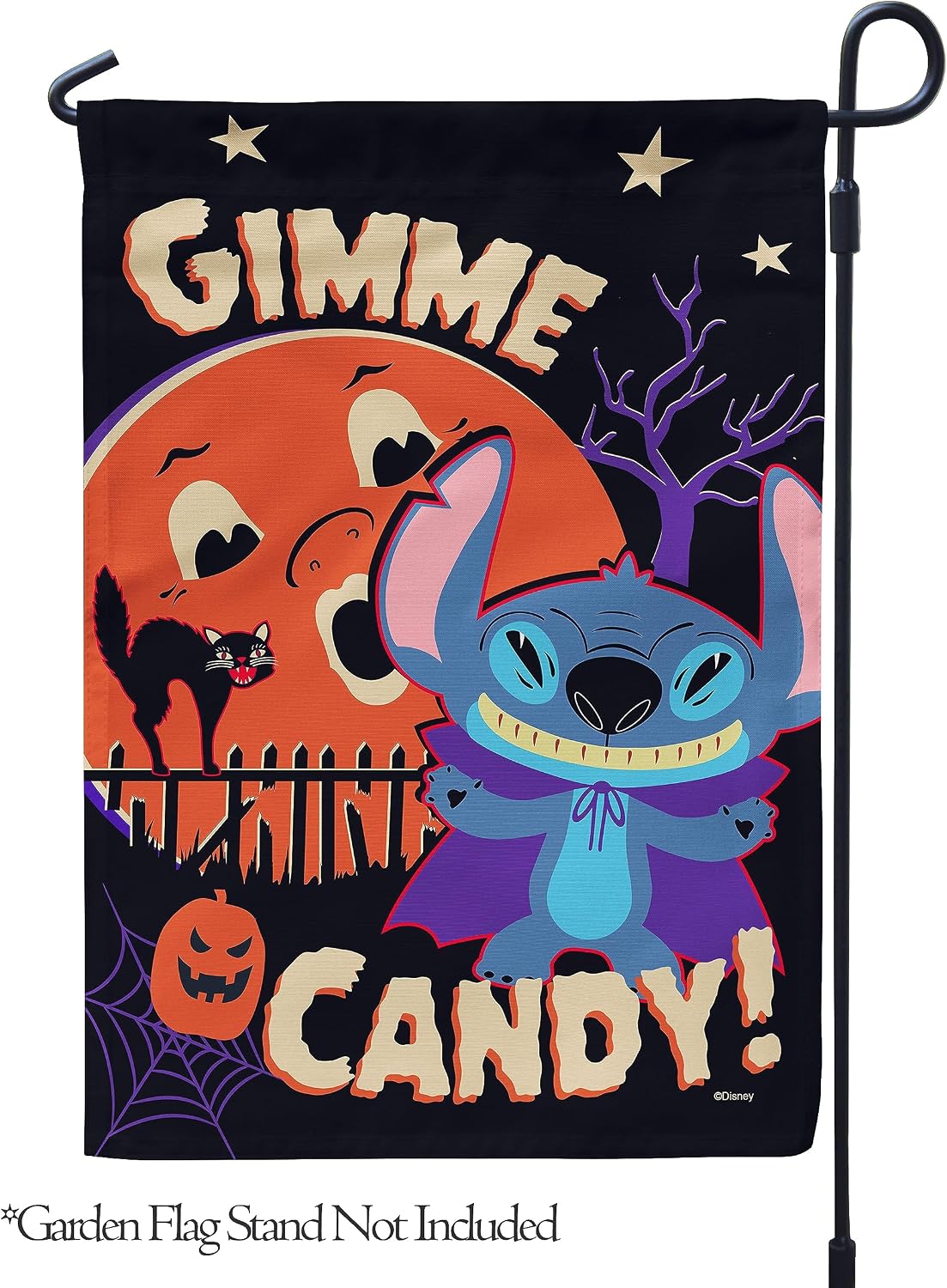 Flagology, Disney Gimmie Candy Stitch – Garden Flag 12" x 18", Outdoor Flag, Exclusive Premium Fabric, Officially Licensed Disney, Halloween
