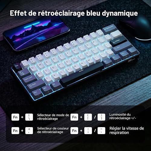 RK ROYAL KLUDGE RK61 60% Clavier mécanique sans, Format Mini Portable - 7