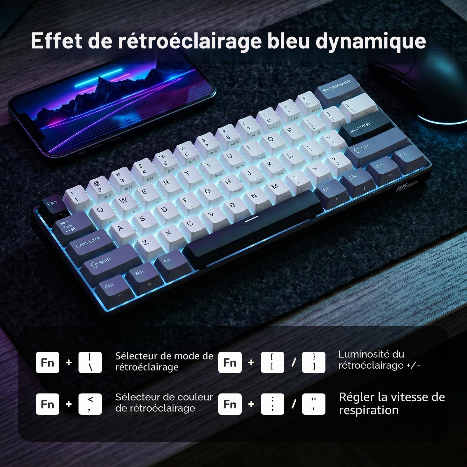 RK ROYAL KLUDGE RK61 60% Clavier mécanique sans, Format Mini Portable