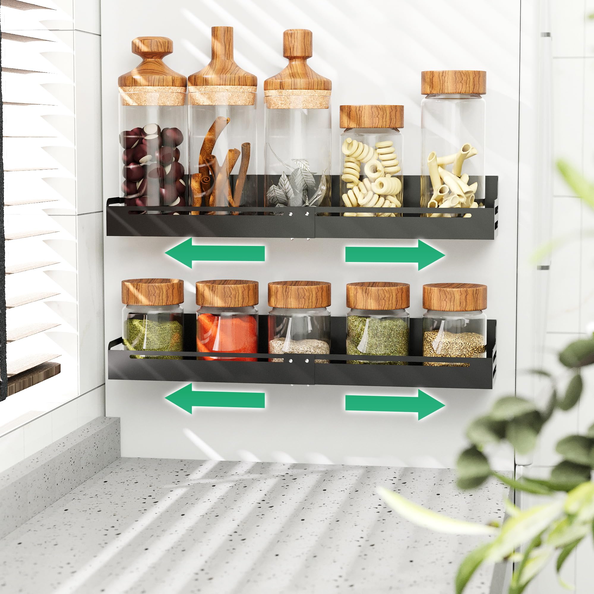 SOFRON Magnetic Spice Rack For Refrigerator Organizer, Space Saver for Fridge and Microwave Oven, Metal Fridge Shelf, Black 2 Pack