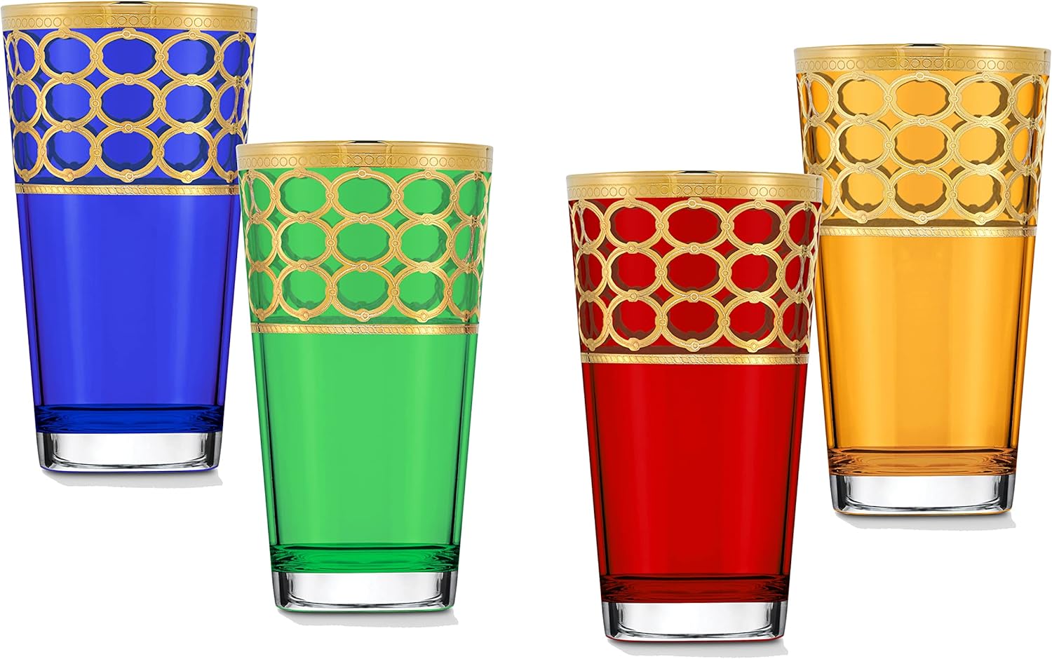 Lorren Home Trends Multicolor High Ball with Gold Rings, Set of 4