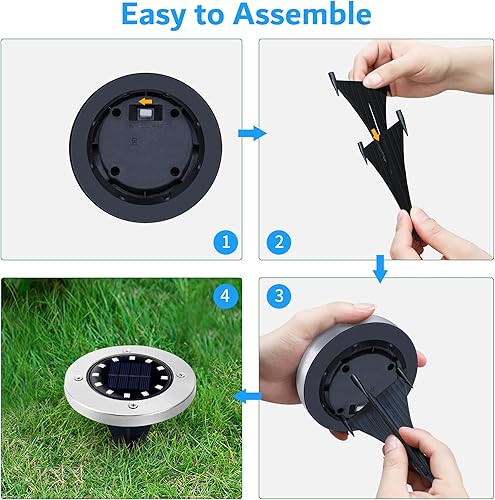 Miniatura 13 de Biling Luces solares de suelo para exteriores, 8 paquetes, planas, brillantes, 12 luces solares LED para exteriores, impermeables, para patio, Blanco