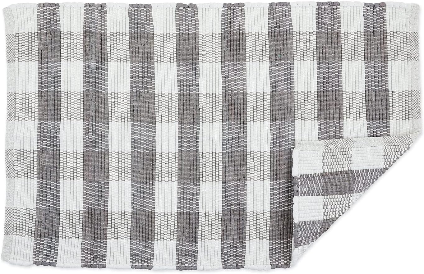 DII Buffalo Check Rug Collection, Hand Dyed Reversible Chindi Rug, 26x40, Gray