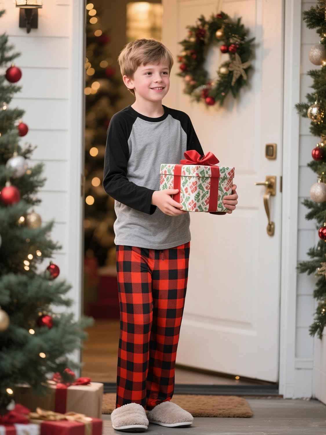 IHU Boys Pajama Pants Soft Kids Plaid Pj Bottom Lounge Pants Sleepwear with Drawsting & Pockets for Boys Girls Clothes - Image 5