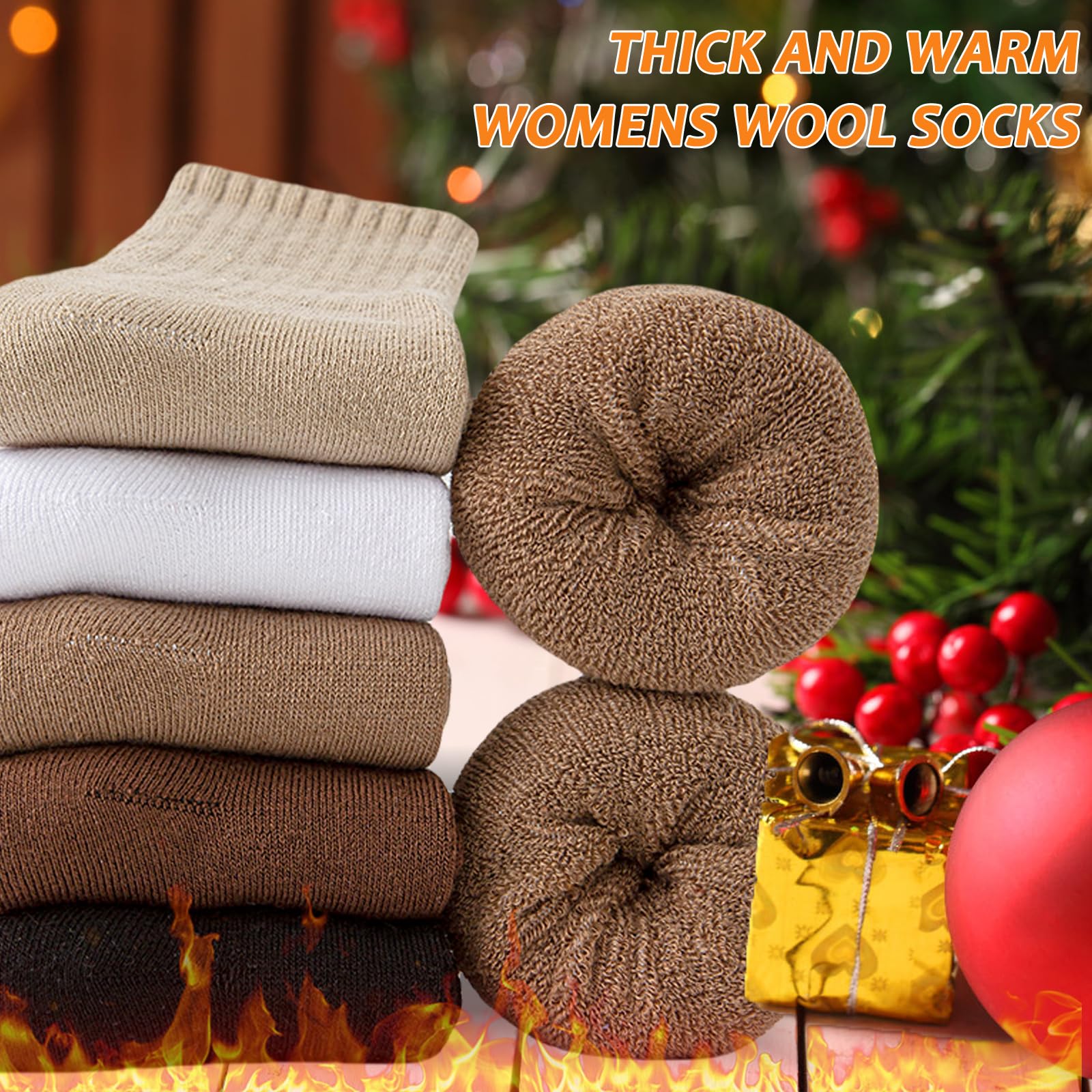 VoJoPi Wool Socks for Women Thermal and Warm Hiking Winter Thick Cozy Cushion Boot Work Socks 5 Pairs, Size 5-10