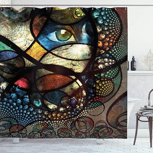 Miniatura 43 de Ambesonne Cortina de ducha amarilla, inspirada en pícnic, temática de los años 50, 60 y 70, estampado de lunares retro, juego de decoración de baño