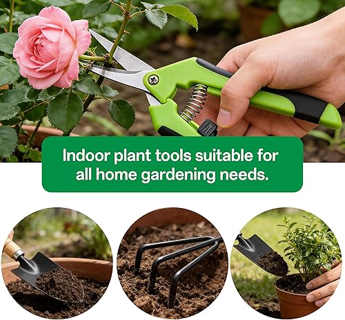 Miniatura 4 de Juego de 5 herramientas de jardín de acero de hierro lacado sólido verde reutilizable y duradero con pala, rastrillo, pala y tijeras de plantas de