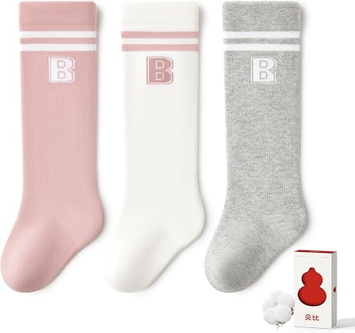 Beibi 3 PCS Baby Socks, Toddler Knee High Socks, Cotton Newborn Stockings Socks 