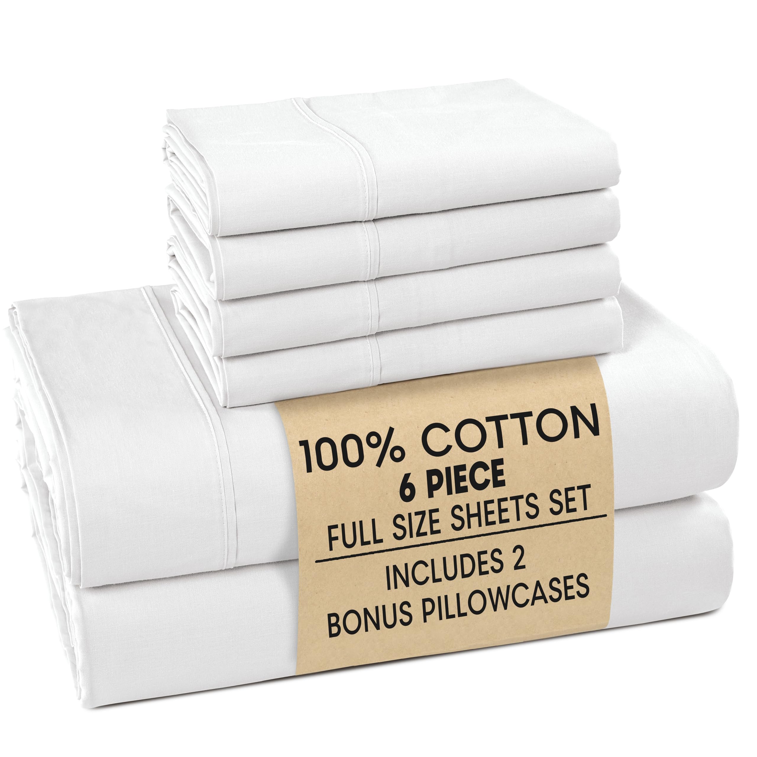 Casa Platino Full Sheets Set –100% Cotton Full Sheets with 4 Pillowcases, Lightweight Feel & Secure Fit, Crisp & Breathable Percale Weave with 15"