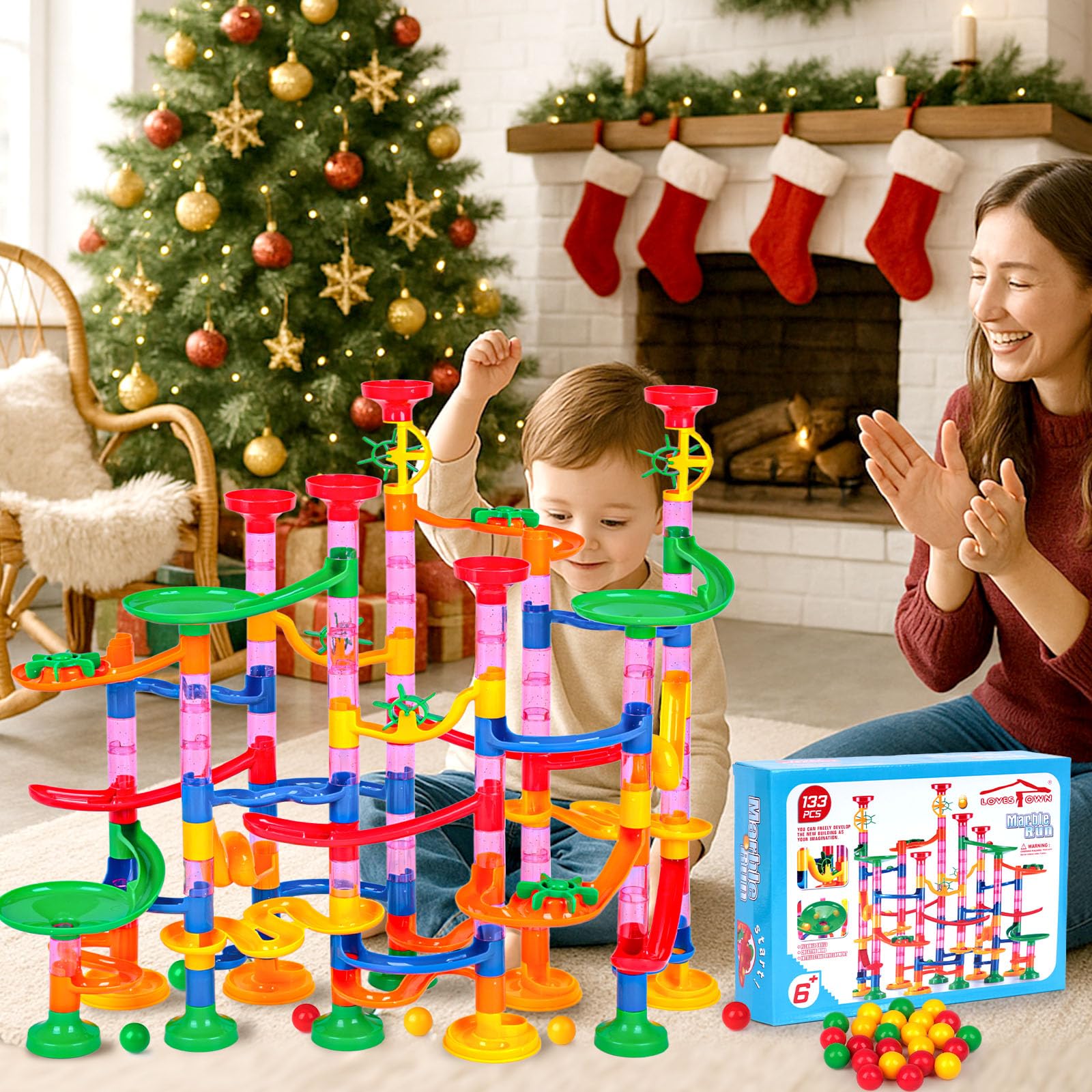 Juguetes de carrera de mármol, juego de 133 piezas de juguetes educativos de construcción con canicas de plástico para niños y juegos de padres e hijos, regalos STEM para niños y niñas 4