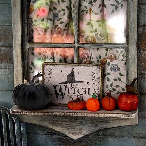 Miniatura 6 de Gresorth Calabaza negra artificial para decorar calabazas falsas de espuma de 5.5 pulgadas para otoño, Navidad, Acción de Gracias, Halloween,