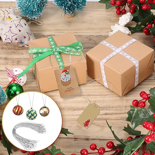 Miniatura 6 de 200 cuerdas para colgar adornos navideños, cinta metálica de 8 pulgadas para colgar adornos con cierre a presión, cordón a presión para decoración