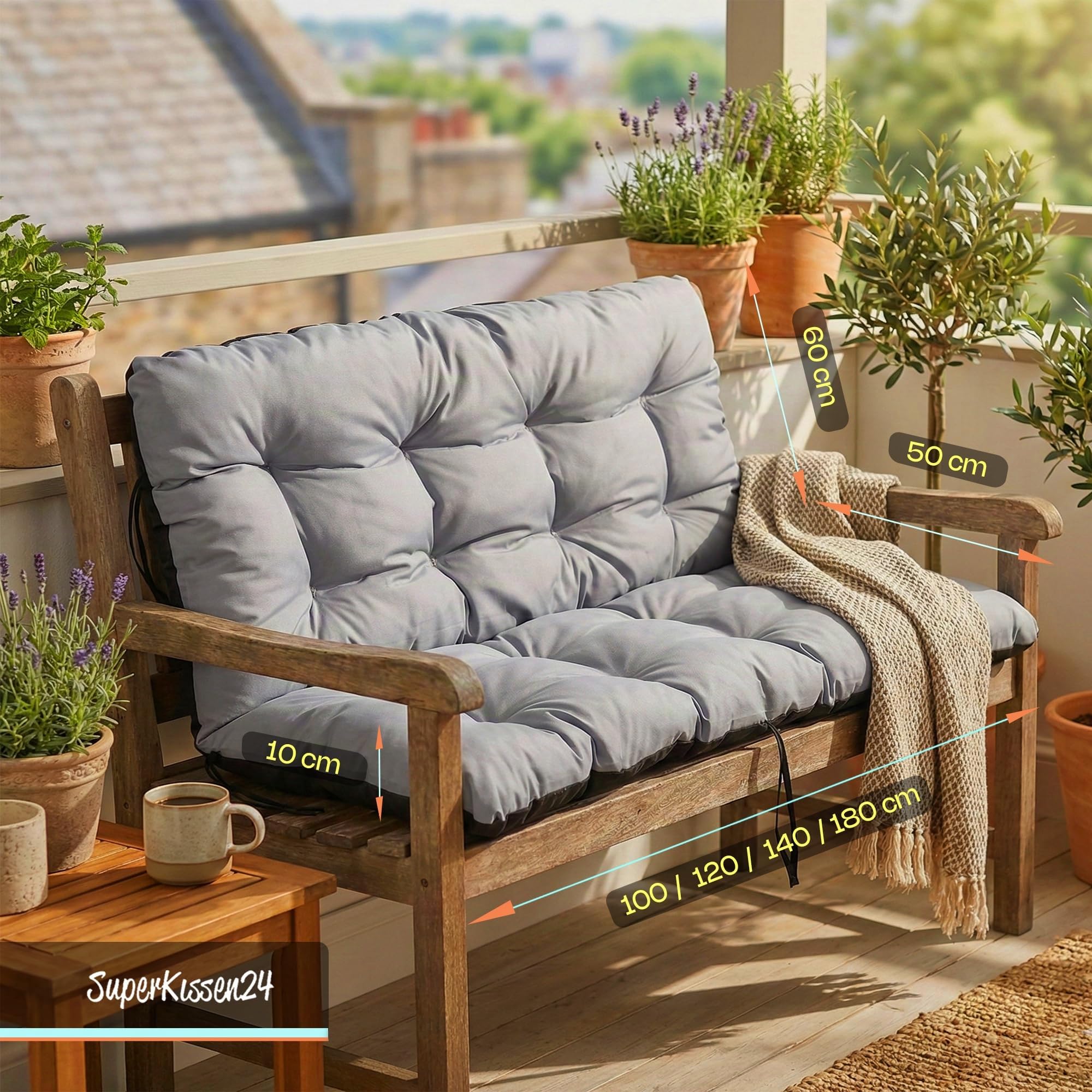 SuperKissen24. Coussin Dossier pour Banc de Jardin Canapé - 120x50 cm et Appui 120x60 cm + 2X 48x96 cm Coussin de Chaise Longue - Bain de Soleil - Intérieur/Extérieur - Imperméable - Exotic