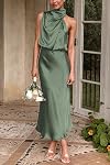 PRETTYGARDEN Women's 2026 Summer Satin Dress Elegant Sleeveless Mock Neck Cocktail Party Maxi Dresses